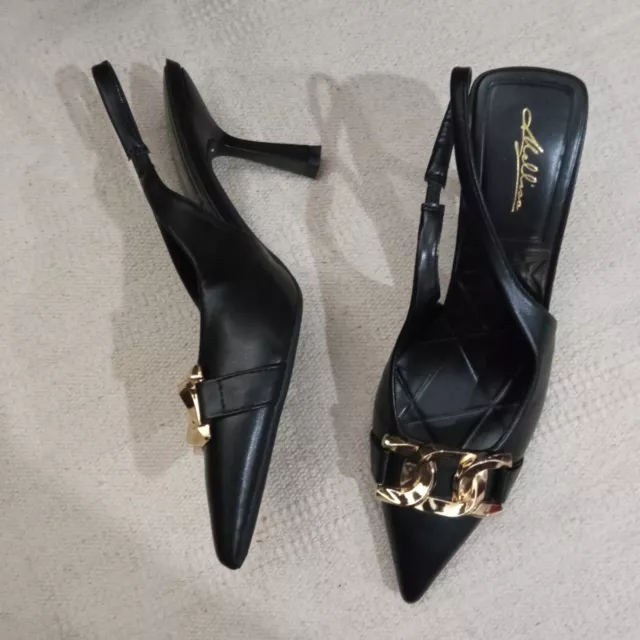 Scarpe décolleté a punta  slingback nere donna ragazza con fibbia dorata