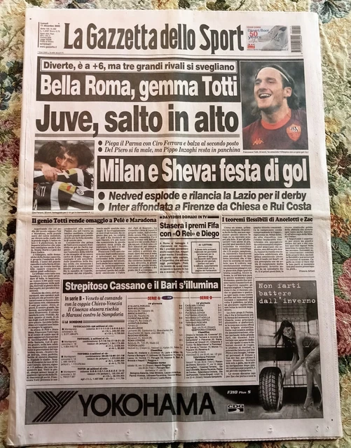 Gazzetta Dello Sport 1 Décembre 2003 – Totti, Inzaghi, Milan, Eugenio Monti