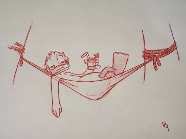 Disney Donald Duck relaxing vacation Drawing/sketch animation signed hand made