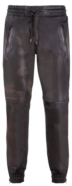 Uomo Vera Pelle Pantaloni Nero Vintage Nappa Sudare Pantaloni Tuta da Jogging