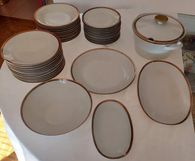 Servizio piatti da 12 in porcellana bianca finissima con profili oro (completo)