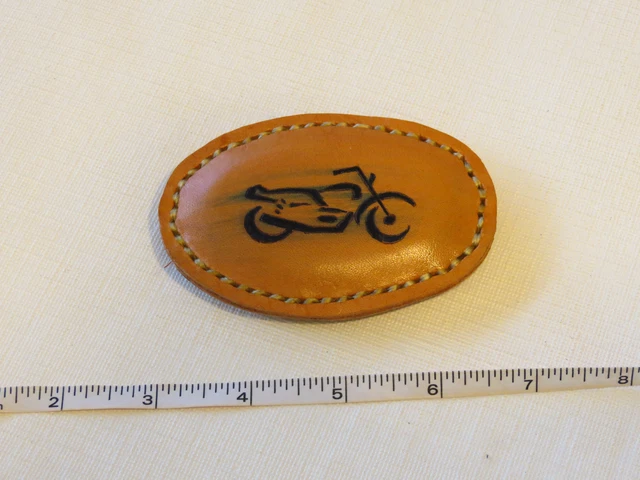 Handmade Cuir Moto Ovale Ceinture Boucle 9.5cm X 6.3cm Fauve Pour Marron