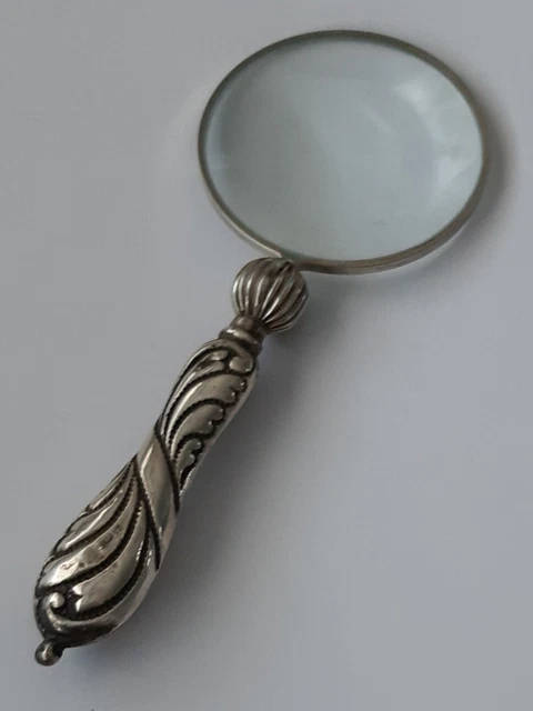 William Manton Birmingham 1928 HM Manico Argento Sterling Vetro Ingrandimento
