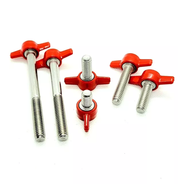 5/16" Thumb Screw Bolts with Red Butterfly Tee Wing Knob Plastic Cap Stainless