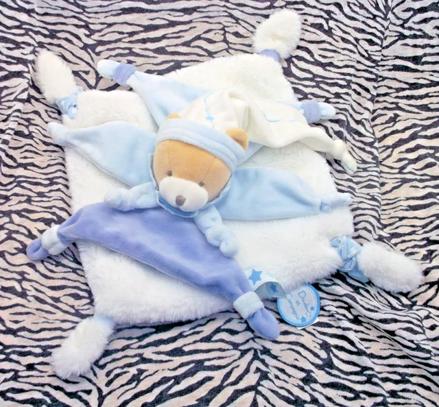 Cd/ Doudou Et Compagnie Ours Bleu Blanc Plat Carre Petit Chou 44Cm Neuf 3 Dispo