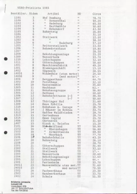 Catalogo VERO 1985 ONLY Prislista SEK Preisliste schwedischen Kronen DDR  D   aa