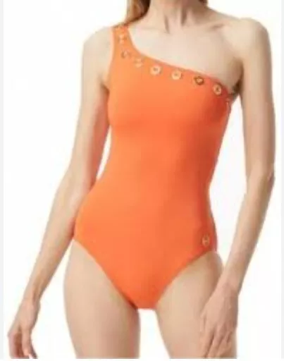 NWT Michael Kors Zinnia Swimsuit One 1 Piece One Shoulder Strap Size 12 Orange