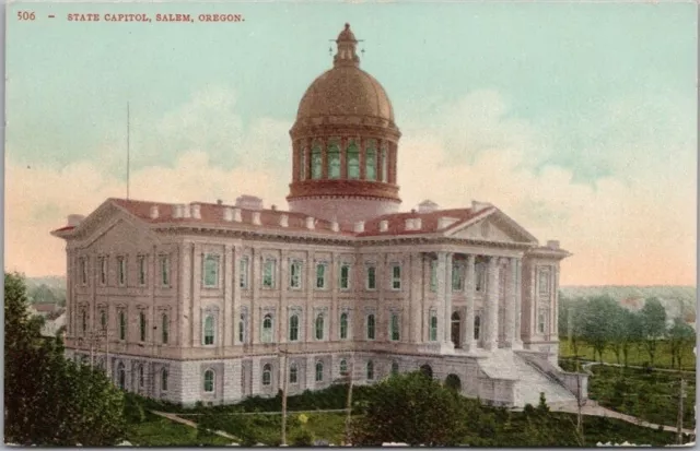 c1910s SALEM, Oregon Postcard Old OREGON STATE CAPITOL Bird's-Eye View Mitchell