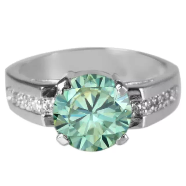 Anello solitario con diamante verde bluastro naturale da 3,35 ct con...