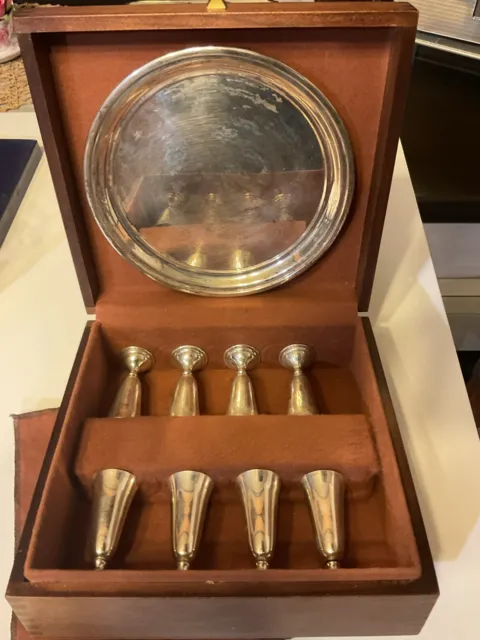 Cartier Sterling Silver Set Of 8 Cordial Liqueur  Shot  With Tray and Wood Case