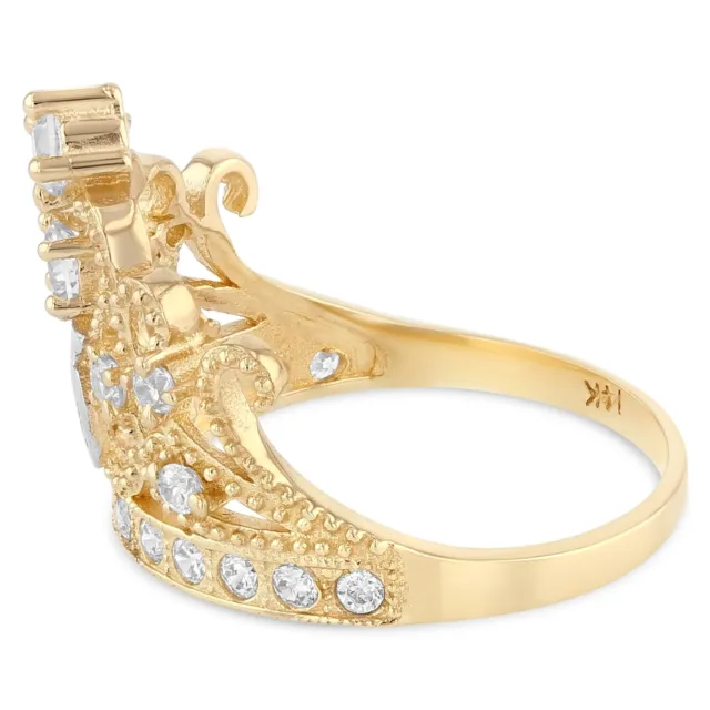 Ioka - 14K Solid Yellow Gold CZ 15 Years Quinceanera Birthday Crown Ring 3
