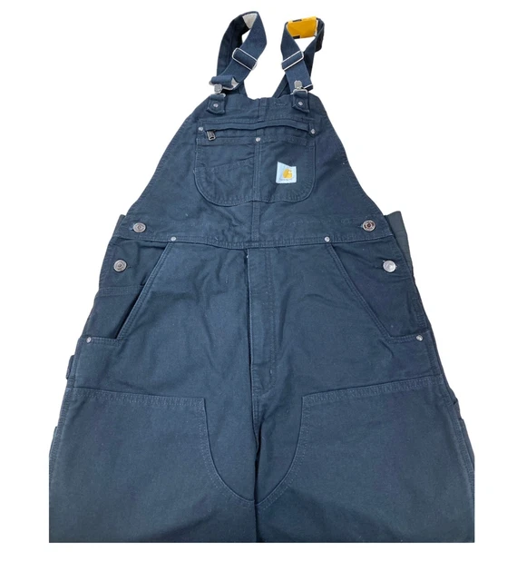 Carhartt Loose Fit Washed Duck Insulated Bib Overalls Men's Size Med R Black