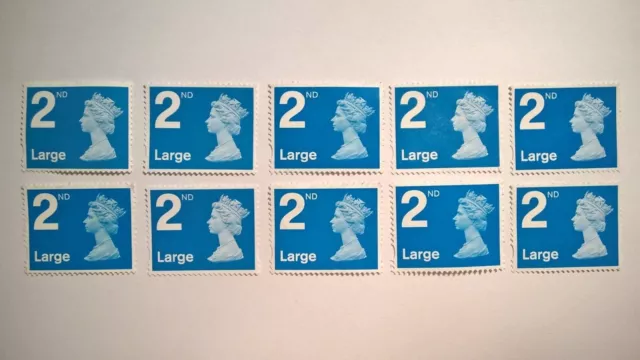 10 Unfranked Large Blue Second Class Stamps Off Paper (No Gum) - Grade B