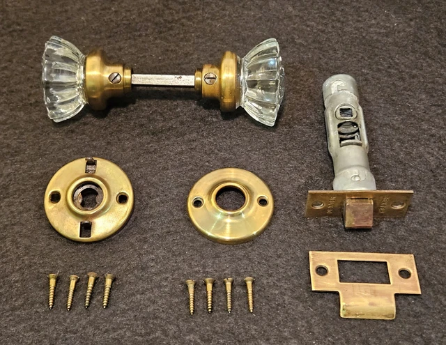 RESTORED Antique 1920 Crystal Glass Door Knob Locking Privacy Set Many Available