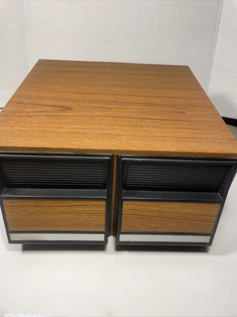Vintage 40 CD 2 Drawer Storage Cabinet Faux Wood Holder Case Box