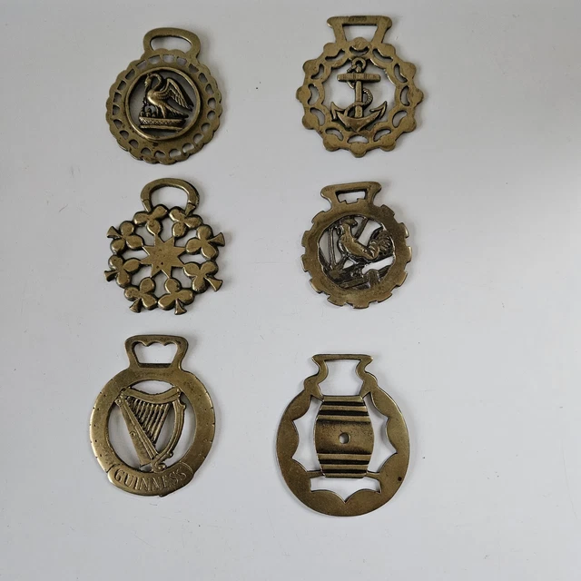 Vintage Horse Shows Bridle Brasses Guiness Swan Cockerell Shamrock Clover Lot ×6