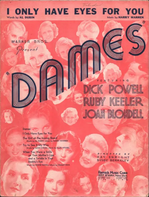 1934 HARRY WARREN vintage film sheet music DAMES "I Only Have Eyes For You" UKE