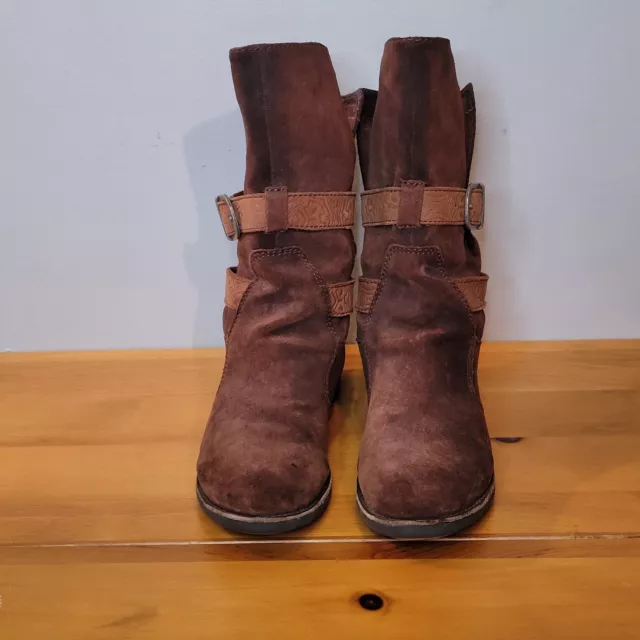 Emu Australia Womens Brown Cow Leather Strappy Biker Style Boot Sz 7.5 Mid Calf 3