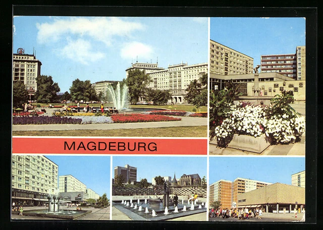 postcard-magdeburg-wilhelm-pieck-allee-owlenspiegelbrunnen-karl-marx