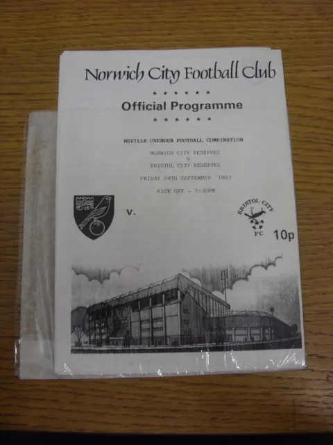 24/09/1993 Norwich City Reserves v Bristol City Reserves [Black & White] (4 Page