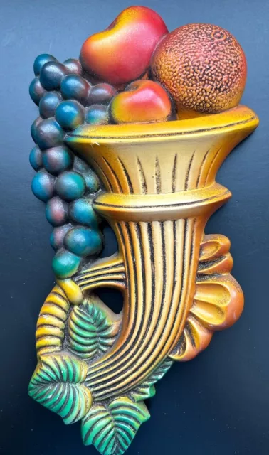 Vtg Miller Studios Chalkware Wall Plack Cornucopia Horn Plenty 1966 MCM Fruit