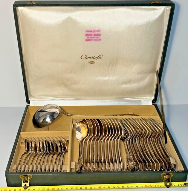 Lot Christofle Galéa – 1 Grande Fourchette + 1 Cuillère De Service – Métal Argenté – TBE