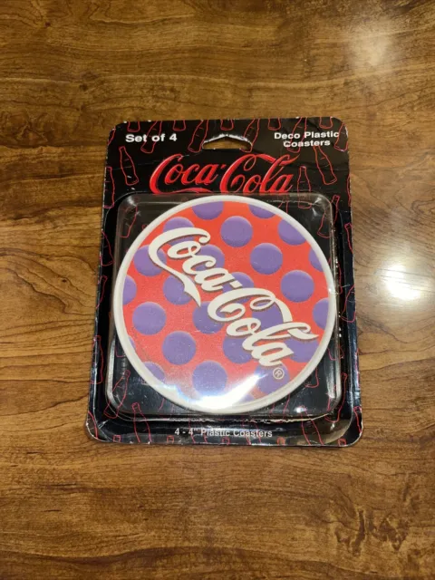 Vintage 1996 Coca Cola Deco Plastic Coasters 4 in. Set of 4