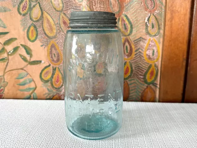 Antique Mason Patent Aqua Canning Jar - Patent Nov 30th 1858