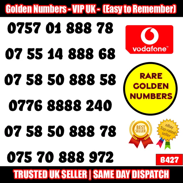 Golden Numbers VIP UK SIM - Easy to Remember & Memorize Numbers LOT - B427