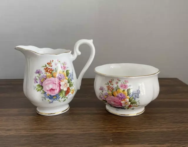 Vintage Royal Albert Bone China England Floral Bouquet Creamer Sugar & Bowl Set