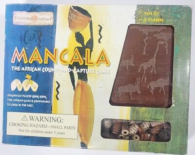Mancala Wood Board Strategy Game Carved African Wildlife Animals