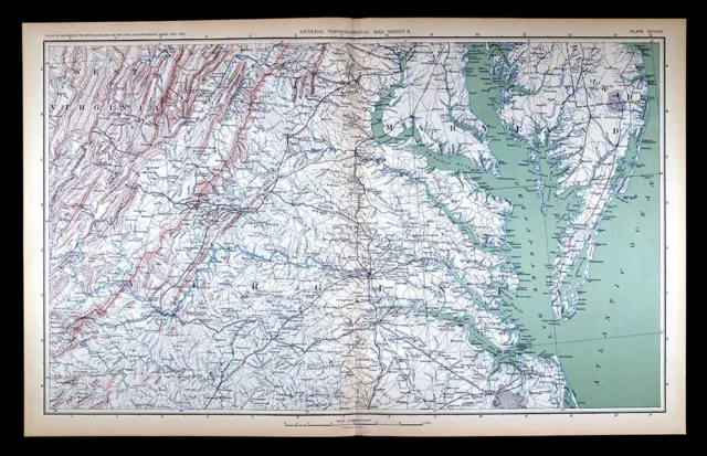 Civil War Map Chesapeake Bay Virginia Maryland Richmond Charlottsville Norfolk