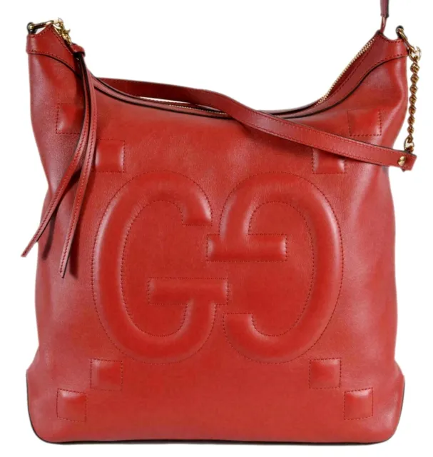 New Authentic Gucci Red Leather GG Apollo Hobo Shoulder Bag 453562