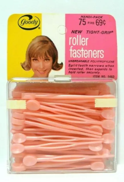 New Sealed Vintage Goody Pink Hair Roller Pin Fasteners Qty 75 Plastic Case