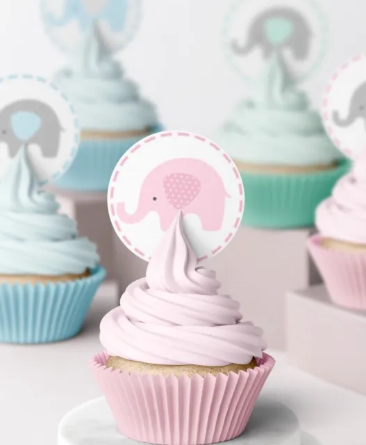 Edible Elephant pastel Baby shower Icing Wafer cupcake Topper Decorations