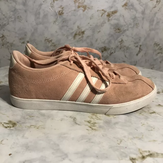 Adidas Neo Courtset Womens Sz 8 Shoes Pink White Suede Low Top Trainer Sneakers