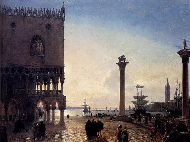 Oil painting Friedrich_Nerly-Piazza_san_marco_at_night moonlight venice canvas