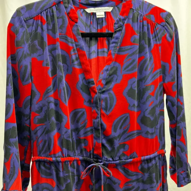 DVF Diane von Furstenberg Poppy Floral Stretch Silk Freya Shirt Dress Size 4 2