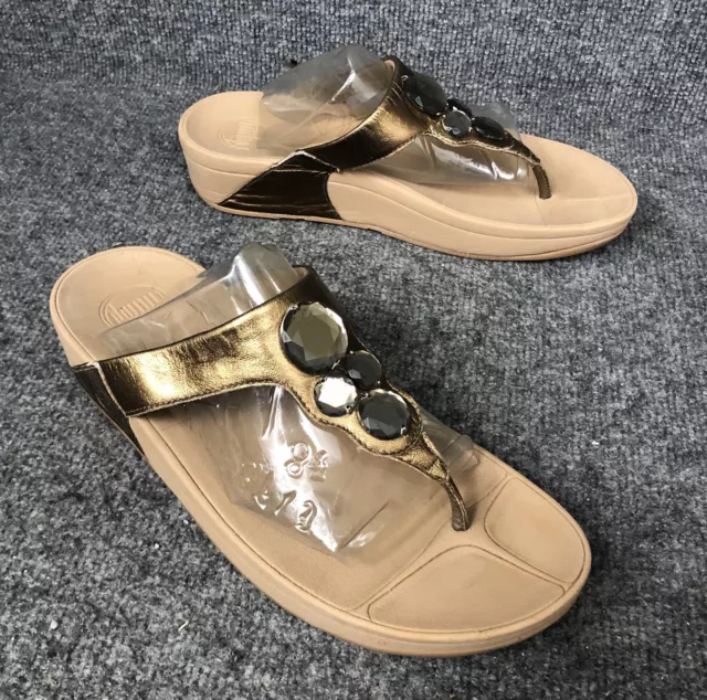 Womens FITFLOP LUNETTA Thong Sandals Flip Flops 181-266 Gold Bronze Sz 10 In EUC
