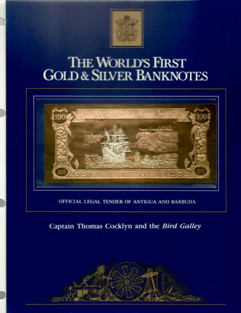 23kt Gold & Silver UNC $100 Antigua 1981 - Captain Thomas Cocklyn & Bird Galley