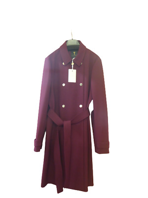 Ted Baker OxBlood Purple Double Breasted Mac Beauy Coat Belted Jacket Sz 4 UK 14