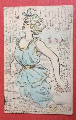 CPA. Illustrateur Henri BOUTET. Bains de Mer. N°77. Baigneuse. Maillot. 1902.