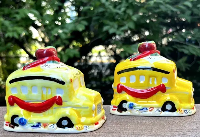 Yellow Ceramic School Bus Salt & Pepper Shaker Set TEACHERS BRING DREAMS TO LIFE