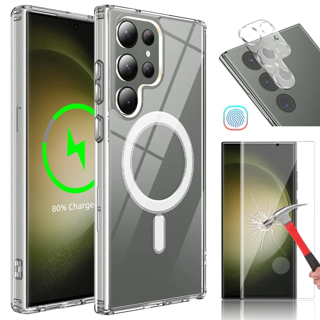 For Samsung Galaxy S23+ S22 Ultra Mag Safe Magnetic Case, Glass Screen Protector