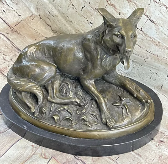 Vintage Bronze Berger Allemand Chien Figurine Signée Fonte Art Déco Large