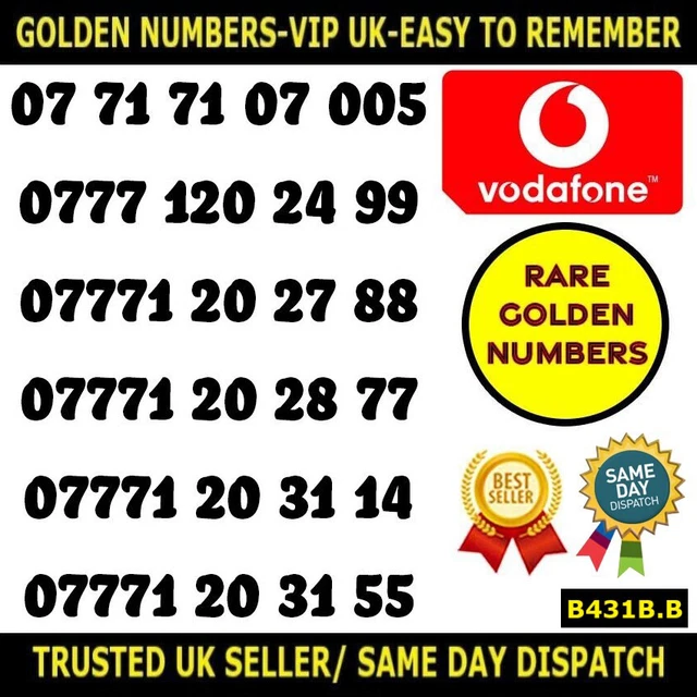 Golden Number Rare VIP Best UK SIM-Easy To Remember Unique Numbers - B431B.B LOT