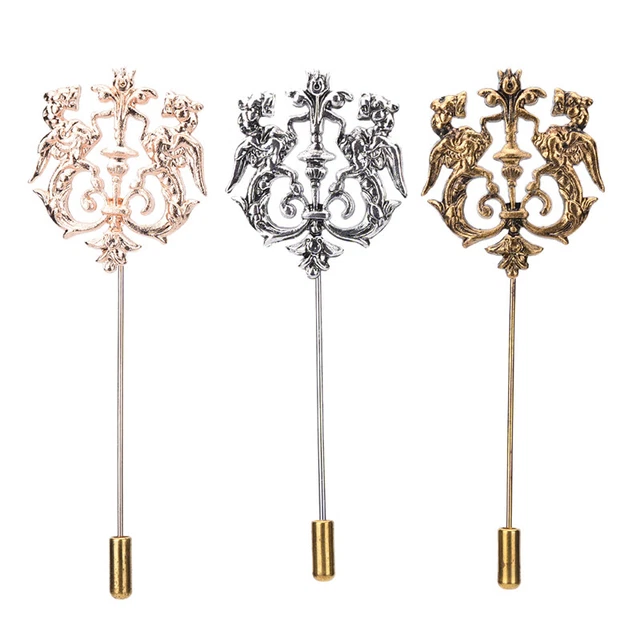 Men Tone Hollow Double Lion Lapel Suit Accessories Stick Brooch Pin ATAU