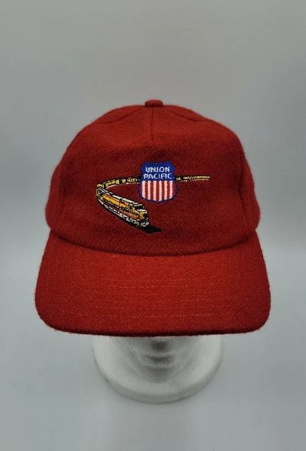Vintage Union Pacific Railroad RR Cap Embroidered Wool Burgundy Made in USA