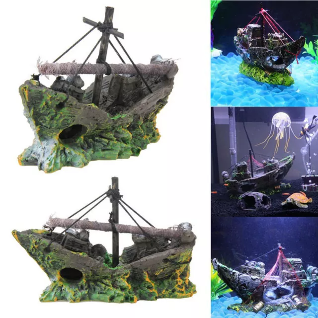 Nueva Decoración Acuario Barco Galeón Naufragio Sumergido Realista 12x8x5 CM