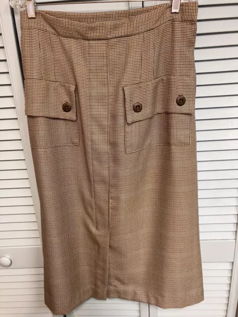 1950s Reproduction Womens Wool Skirt, Brown Plaid Size L Vintage Advance Pattern